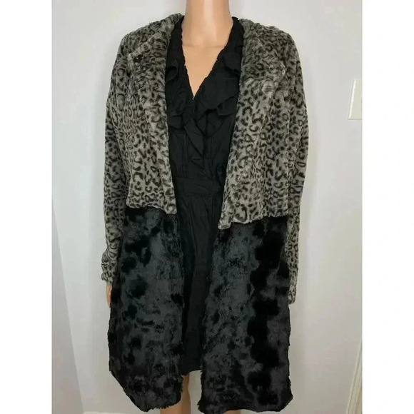 Fever colorblock Leopard Faux Fur Coat size M NWT - Picture 5 of 12